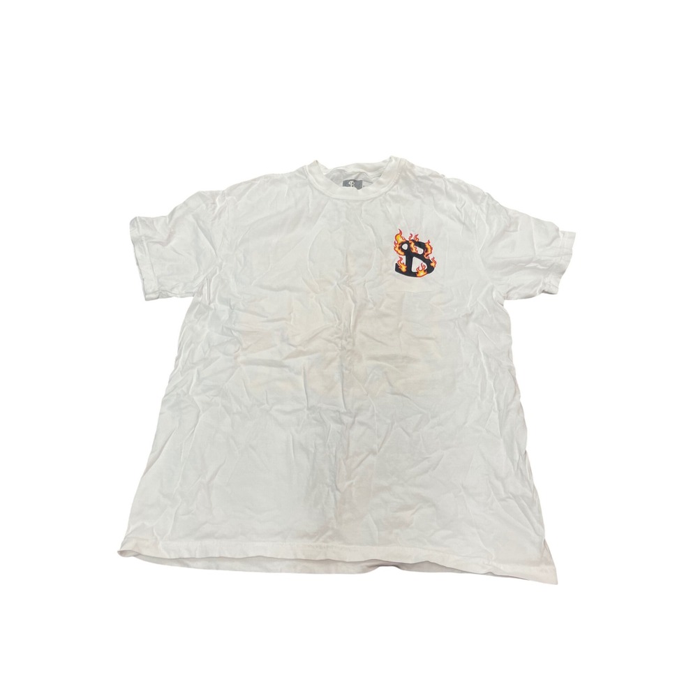 ZHC x BKTSQD Mens Large White Flame Graphic T-Shirt Short Sleeve Cotton Tee